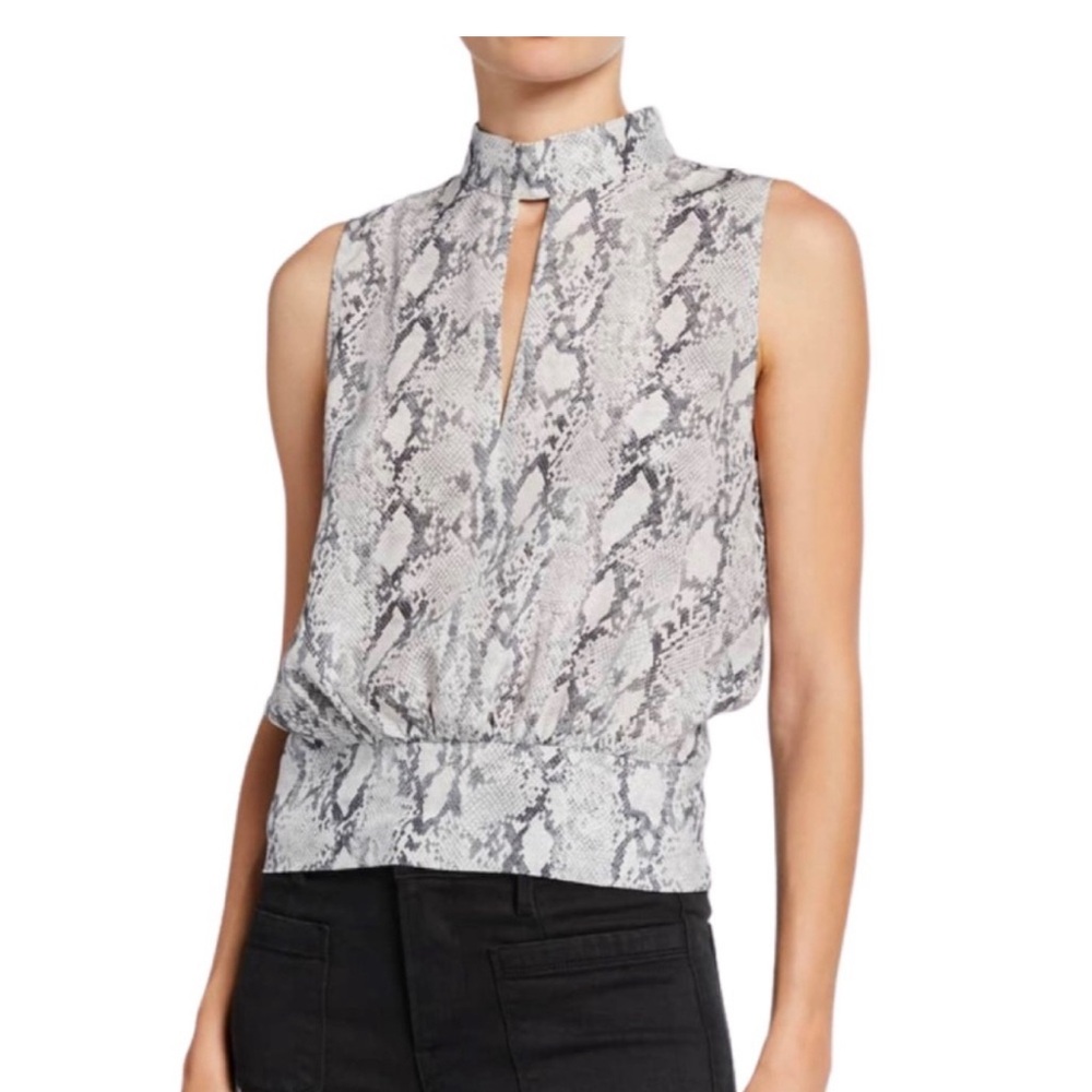Frame Sleeveless Snape-print Silk Party Top